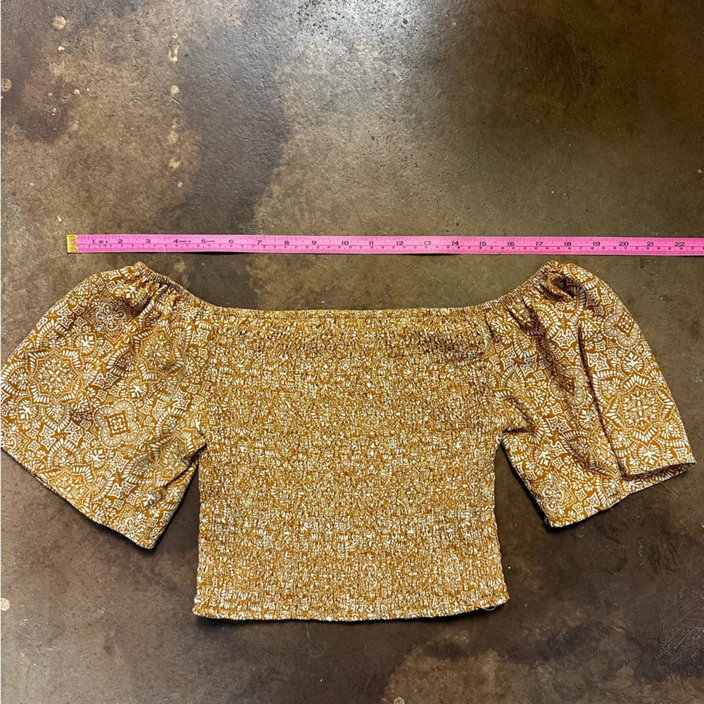Mustard Smocked Paisley Crop Top
